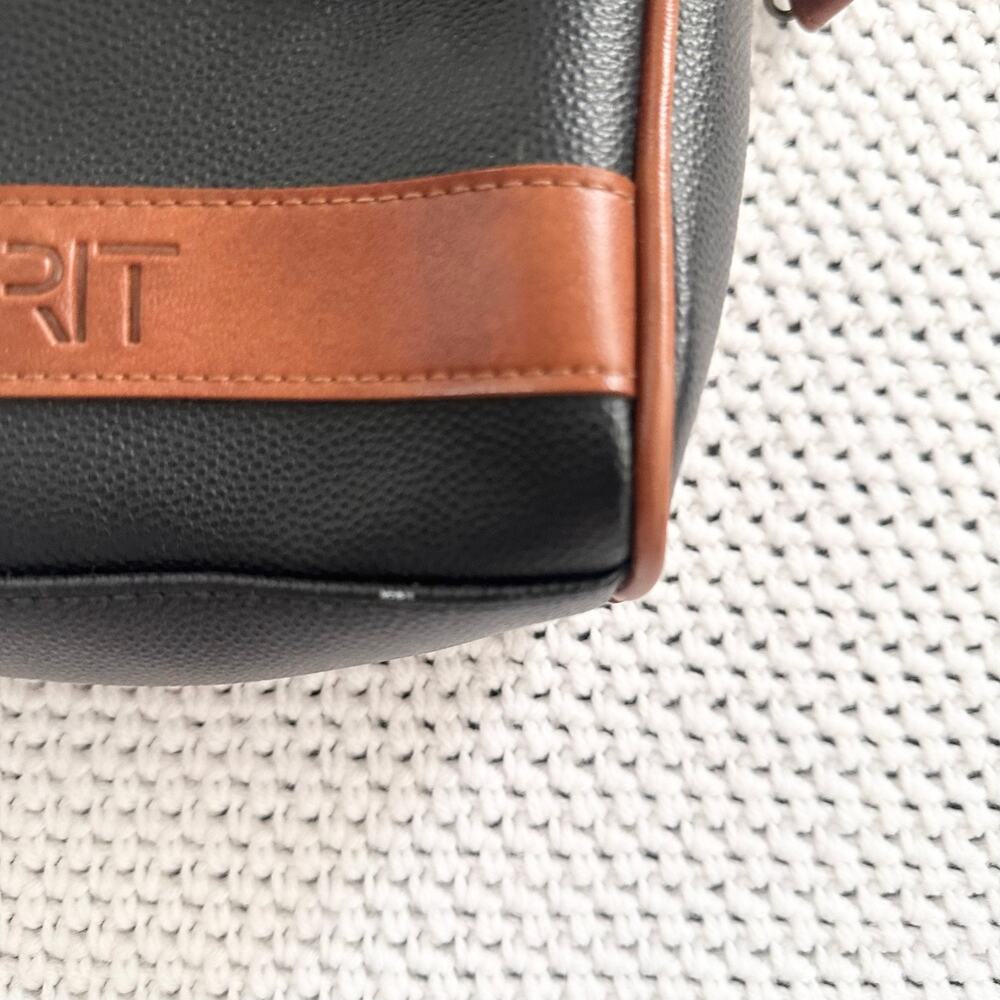 Esprit Vintage Black Tan Faux Leather Top Handle Camera Zip Crossbody Bag Y2K - Picture 3 of 8